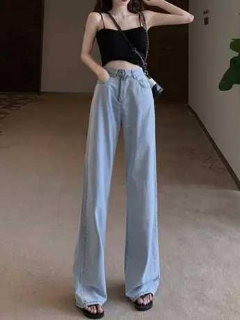 清仓捡漏小个子高腰拖地牛仔裤春秋女学生阔腿百搭直筒垂感显瘦商品大图