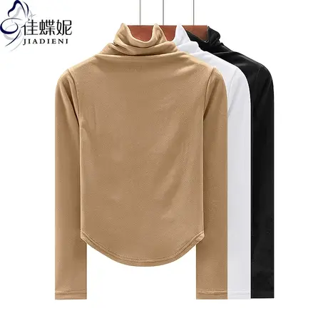 秋冬新款高领修身双面丝绒保暖纯色纯欲圆弧长袖体恤上衣女打底商品大图