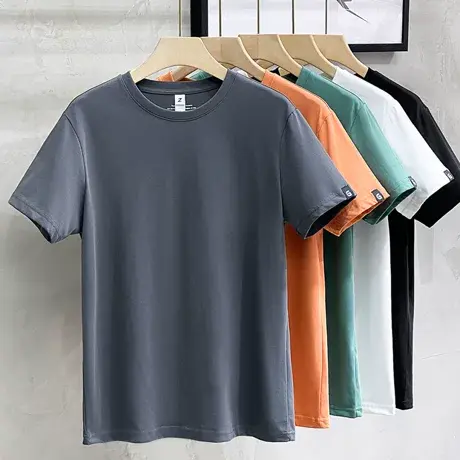 爽滑冰丝棉男士短袖T恤夏季白色半袖内搭 男装纯色丝光体恤打底衫商品大图