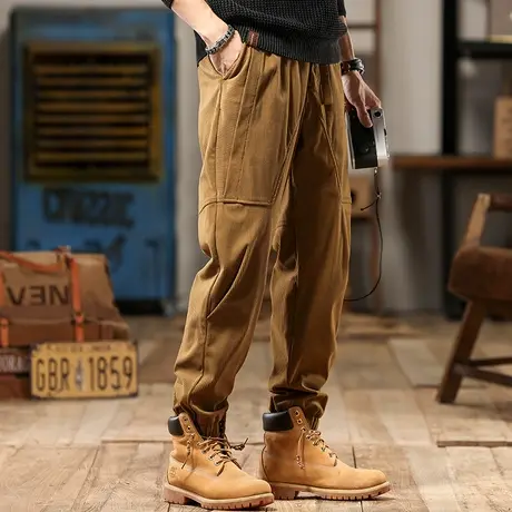 百搭宽松工装裤子耐磨梭织字母条灯芯绒裤子男款潮流百搭工装裤商品大图