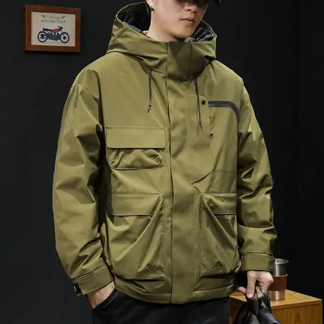 鹅绒羽绒服男春季连帽2024新款男装大码男士工装潮牌外套保暖美式图片