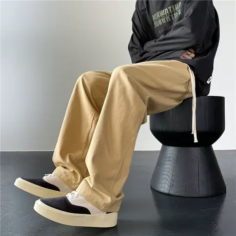 日系cityboy裤子男士春秋夏季直筒宽松慵懒垂坠感卡其色休闲长裤商品大图