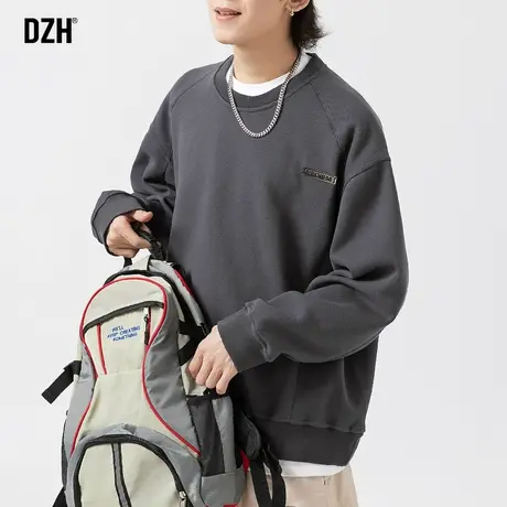 男士灰色宽松重磅卫衣男春秋季设计感上衣圆领打底衫美式潮牌外套商品大图