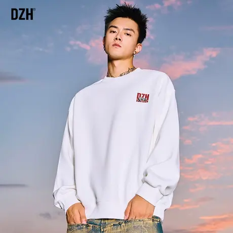 DZH男士圆领卫衣男白色内搭打底衫秋季男款长袖上衣2023新款外套商品大图