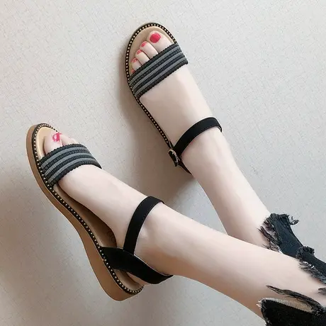 2023夏新款仙女风时尚百搭女凉鞋低跟防滑网红学生女鞋平底妈妈鞋图片