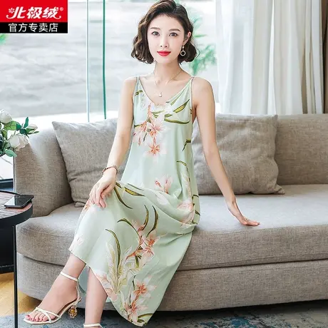 北极绒吊带睡裙女棉绸夏季2022年新款冰丝妈妈睡衣中老年长款裙子商品大图