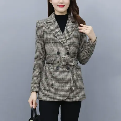 正肩毛呢西装外套女秋冬2023新款高级感小个子中长款收腰呢子大衣图片