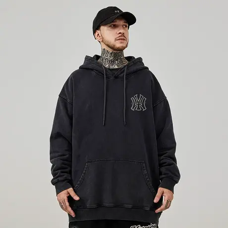 港风加肥加大码连帽美式重磅复古胖子男装宽松做旧卫衣加绒秋冬款商品大图