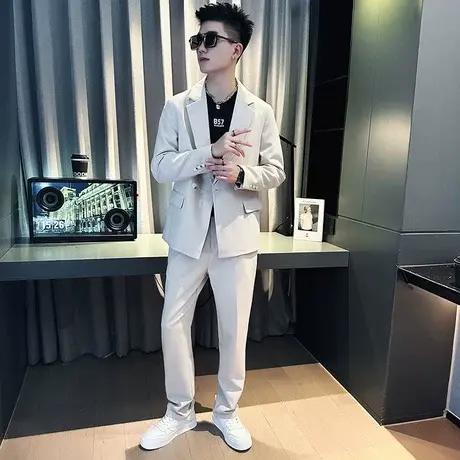 春秋季高级感西服套装两件套正装轻熟风韩版潮流痞帅休闲西装外套商品大图