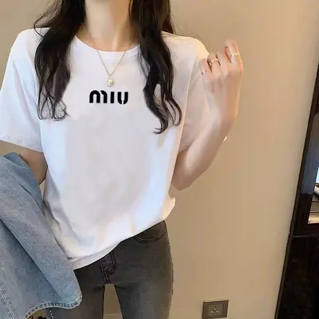 大码女装圆领短袖上正肩衣2024年夏季胖mm设计感宽松显瘦中长T恤商品大图