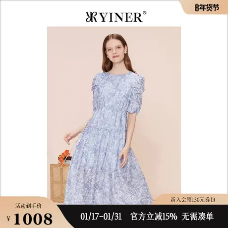 YINER音儿线上专选女装2023夏季圆领茶歇裙碎花连衣裙图片