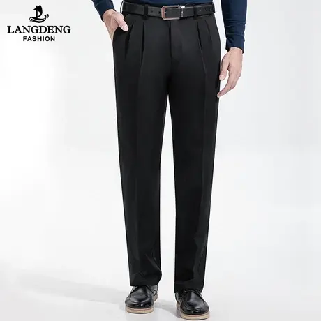 浪登休闲裤男2023秋冬双褶宽松商务休闲舒适直筒长裤子百搭中青年商品大图