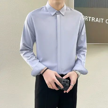 隐形拉链门襟衬衫男长袖春夏2024年休闲痞帅冰丝垂滑免烫透气寸衣商品大图