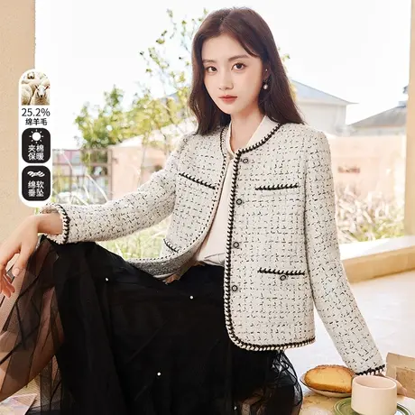 【直播间闪降】香影法式小香风外套女短款2023秋冬新款夹棉上衣图片