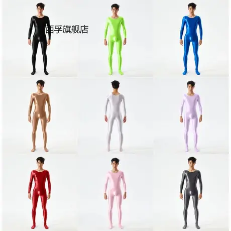 高弹大码男女通用全身连体衣油亮丝滑光泽欧美性感透明爽滑7076商品大图
