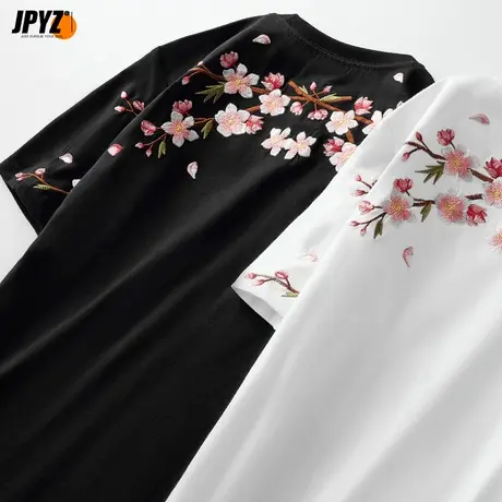 夏季大码国潮纯棉高级质感体恤情侣半袖衣服潮牌梅花刺绣短袖t恤商品大图