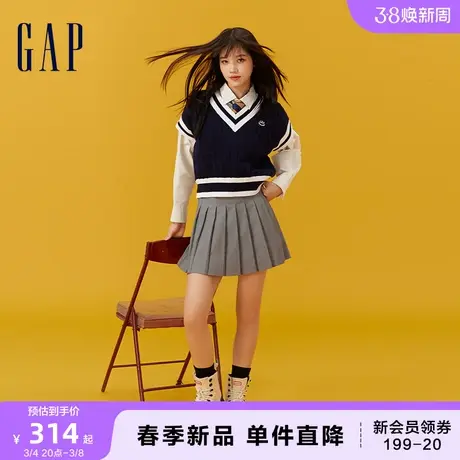 Gap女装2024春季新款百搭简约学院风弹力百褶迷你裙短裙876121图片