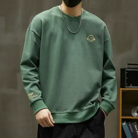 2023新款男士痞帅打底衫春秋款中性风重磅长袖上衣服秋季圆领卫衣图片