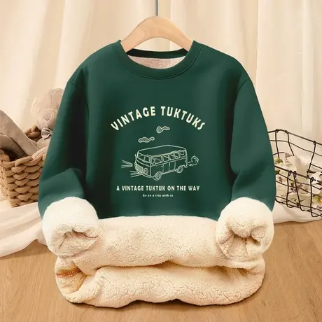 卫衣女秋冬加绒加厚2023新款冬季羊羔绒圆领无帽冬装小个子上衣冬商品大图