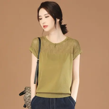 韩潮袭人圆领拼接镂空无袖针织衫薄款2023夏季新款休闲T恤女上衣商品大图