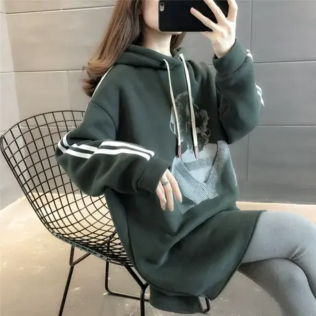 中长款过膝连帽卫衣女加绒加厚2023年秋冬季新款宽松保暖外套慵懒商品大图