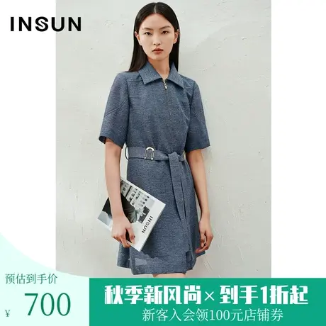 恩裳2023夏装新款时尚色织纺粗仿洗水牛仔立裁挺括连衣裙图片