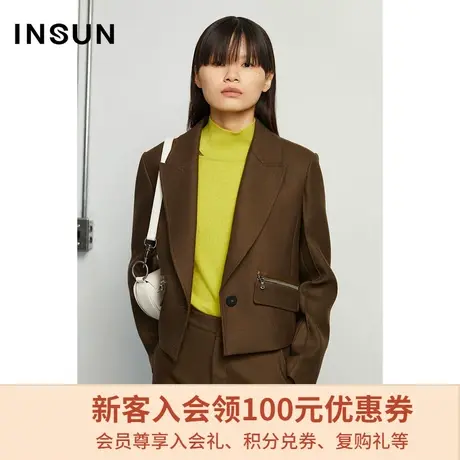 恩裳冬季时尚休闲通勤口袋设计一粒扣纯色短外套商品大图