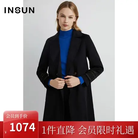 恩裳商场同款冬季纯羊毛保暖舒适通勤西装领轻商务毛呢大衣女图片