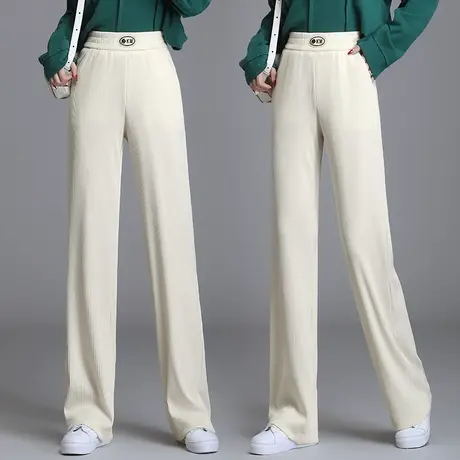 胖mm阔腿裤女高腰显瘦松紧腰垂感长裤2023秋季百搭直筒休闲拖地裤图片