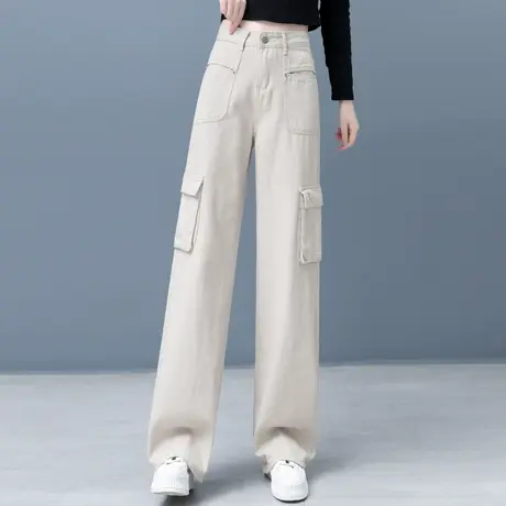 美式直筒运动工装裤女秋季设计感高腰显瘦复古休闲窄版拖地阔腿裤图片