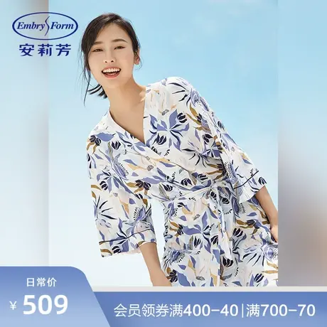 安莉芳薄款纯棉印花睡袍女系带中袖宽松家居服睡衣EL00325商品大图