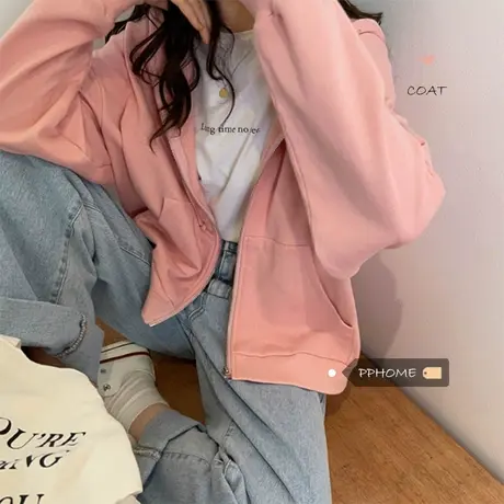 waitmore卫衣女2020春秋薄款宽松韩版潮ins连帽上衣bf慵懒风外套图片