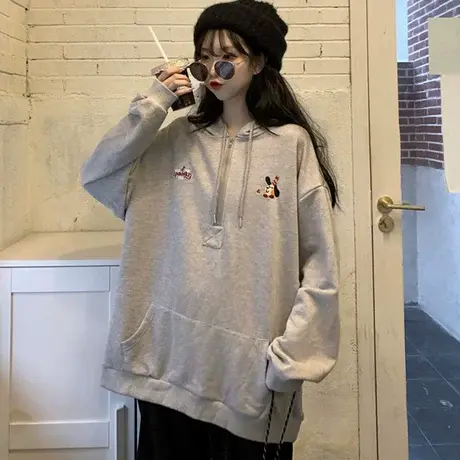 美式复古卫衣女2021宽松韩版chic港味上衣春秋薄款连帽外套潮ins商品大图