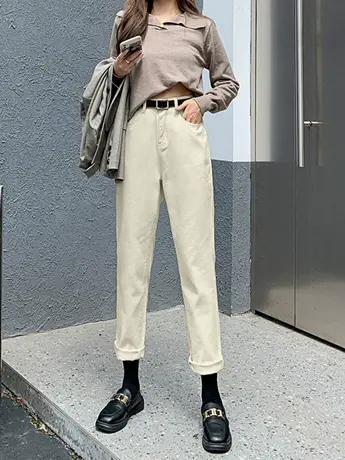 清仓捡漏外贸加大码直筒牛仔萝卜裤高腰哈伦宽松牛仔老爹裤潮商品大图