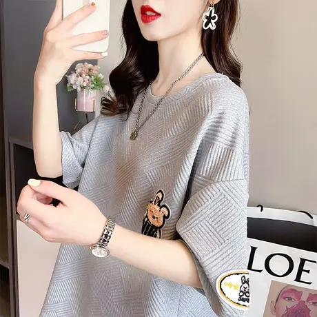 小众设计感华夫格短袖t恤女夏装韩版宽松大码中长款小个子上衣服图片