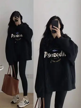 美式复古卫衣女秋冬加绒加厚小众设计感大码宽松oversize连帽外套商品大图