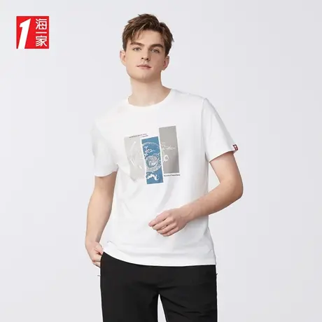 海一家撞色印花短T2023夏季新款简约日常休闲圆领男士短袖T恤商品大图