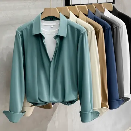 免烫衬衫男长袖冰丝薄款高端商务男装上衣服男士衬衣春秋新款潮流商品大图