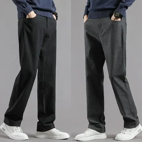 男士毛呢休闲裤秋冬款宽松直筒磨毛裤子男秋季中年男裤商务西装裤商品大图