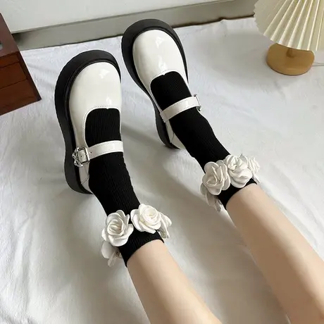 复古学院英伦一鞋两穿小皮鞋女2023秋季新款一字扣带圆头浅口单鞋图片