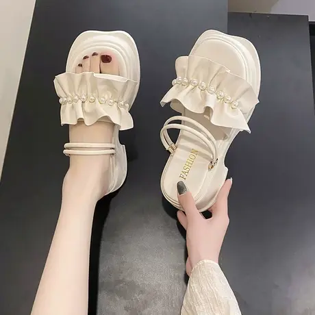 一鞋两穿厚底松糕凉鞋女2023夏季新款韩版凉拖仙女风花朵露趾拖鞋图片