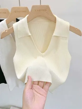 气质V领针织小吊背心女内搭外穿无袖抹胸辣妹短款上衣t恤打底衫潮图片