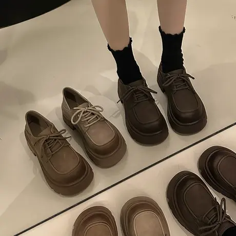 复古英伦风小皮鞋女款2024年春秋粗跟职业上班单鞋超火防滑乐福鞋商品大图