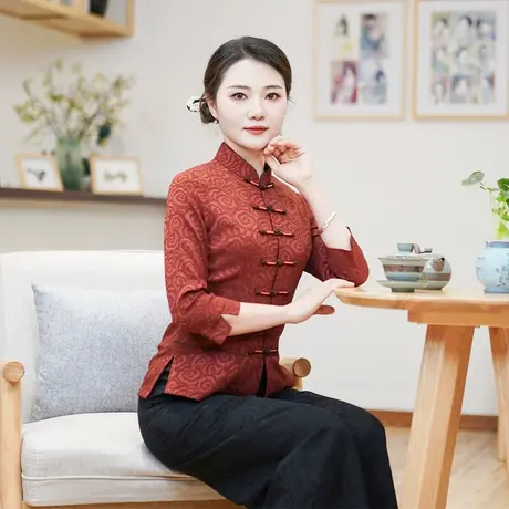 筠雅改良半身旗袍唐装上衣女2025年新款年轻中式盘扣居士服24J120商品大图
