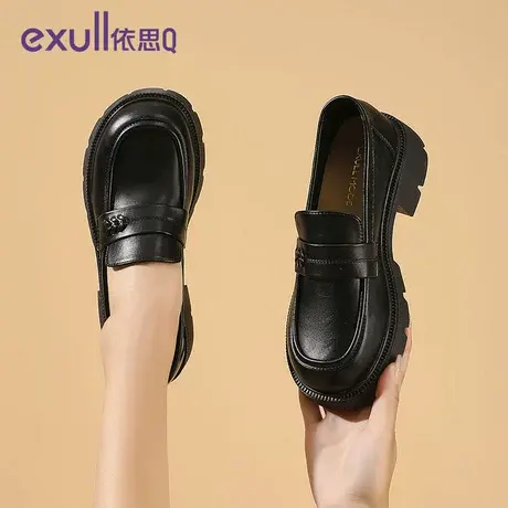 exull/依思Q厚底乐福鞋女2024年春秋新款英伦风配裙子松软底皮鞋商品大图