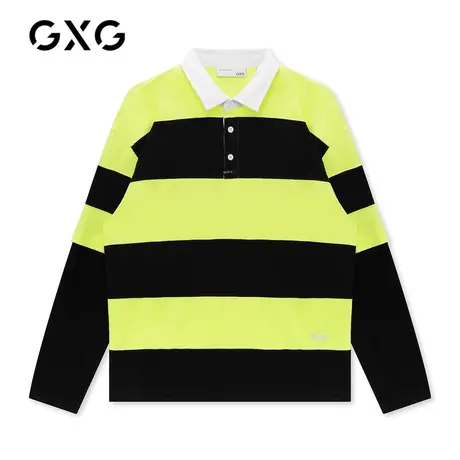 GXG男装 秋季条纹撞色潮翻领长袖T恤简约体恤上衣GC134527A图片