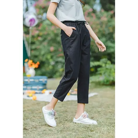茵曼休闲裤子女夏季2023新款薄款直筒宽松高腰显瘦纯棉小脚八分裤图片