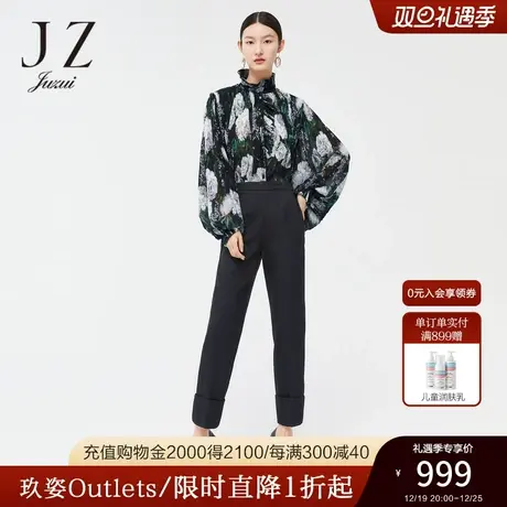JZ玖姿绵羊毛西裤女装秋季新款通勤OL风休闲直筒裤子商品大图
