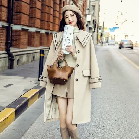 时尚气质毛呢外套大衣2022年秋冬新款女士百搭中长款高级感外套商品大图