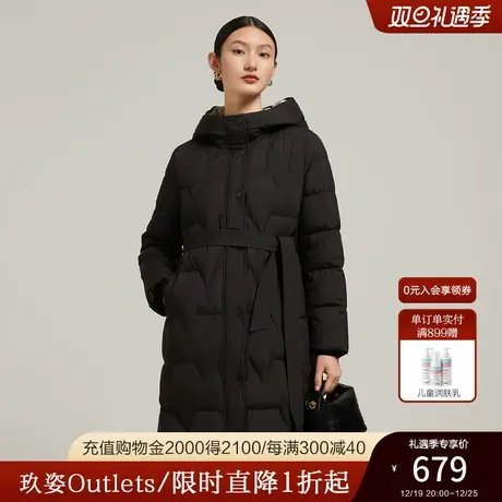 JZ玖姿官方奥莱休闲帽款长款羽绒服女装冬季新款保暖白鸭绒外套图片